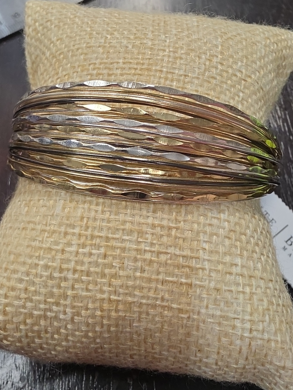 White House Black Market Tri-Tone Bangle Bracelet in Gold, Rose Gold & Silver